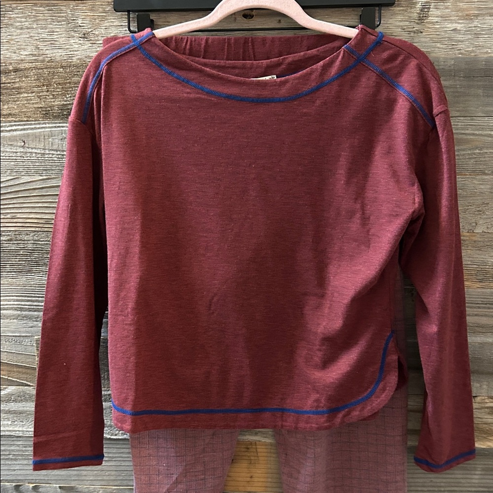 Free People Chill Evening Knit Pajama Set in Burgundy Wild Ginger Combo Large - Picture 6 of 9